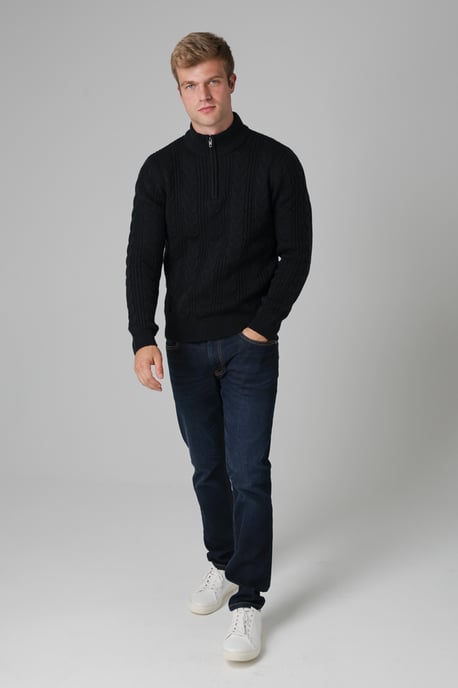 Navy 1/2 Zip Cable Knit Jumper - Image 3