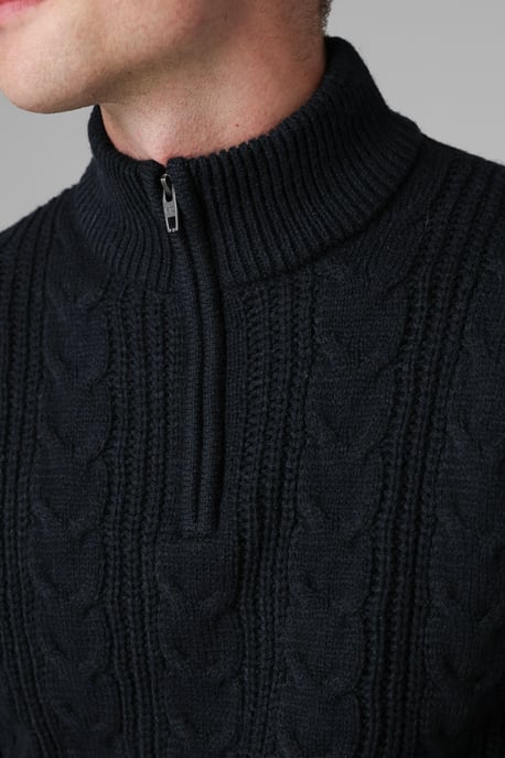 Navy 1/2 Zip Cable Knit Jumper - Image 4