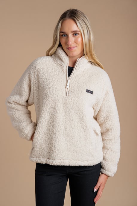Beige Borg High Neck 1/2 Zip Fleece Pullover - Image 1