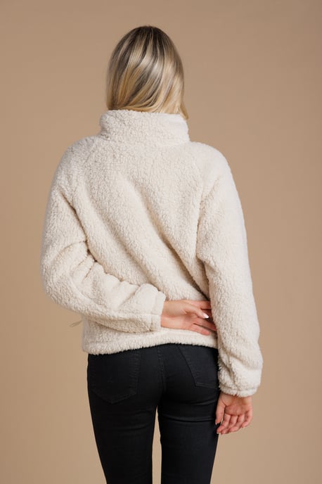Beige Borg High Neck 1/2 Zip Fleece Pullover - Image 2