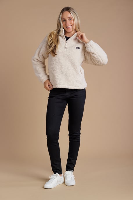 Beige Borg High Neck 1/2 Zip Fleece Pullover - Image 3