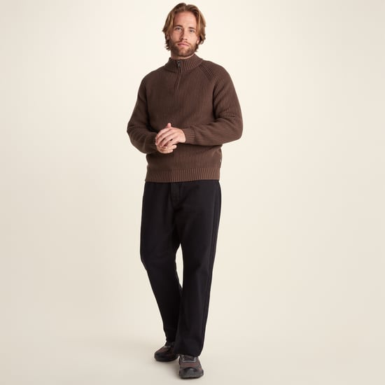 Glen Mens Chunky Knitted Zip Neck Jumper - Chestnut Brown - Image 1