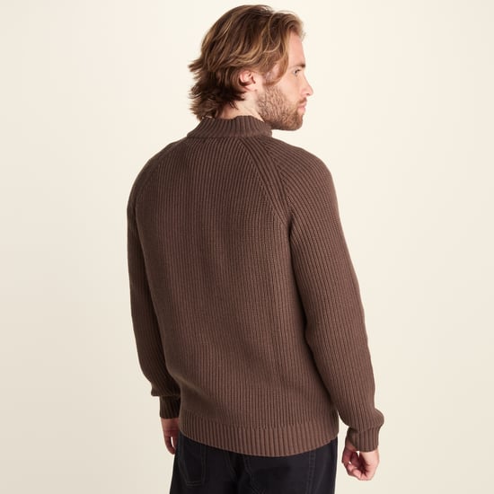 Glen Mens Chunky Knitted Zip Neck Jumper - Chestnut Brown - Image 2