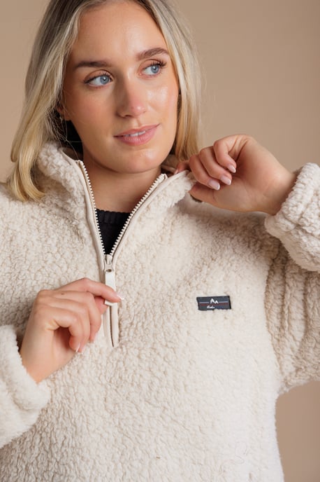 Beige Borg High Neck 1/2 Zip Fleece Pullover - Image 4