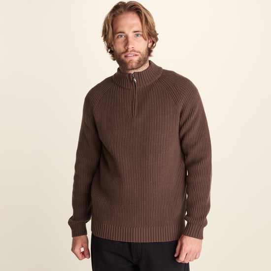 Glen Mens Chunky Knitted Zip Neck Jumper - Chestnut Brown - Image 3