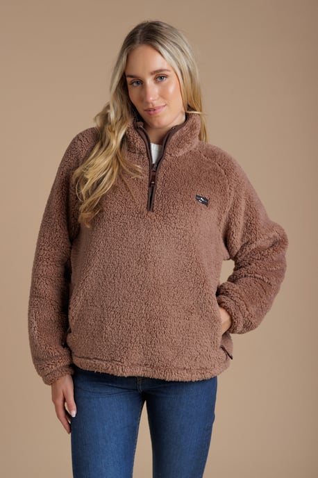 Light Brown Borg High Neck 1/2 Zip Fleece Pullover - Image 1