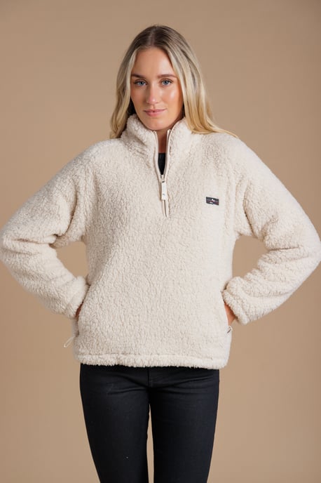 Beige Borg High Neck 1/2 Zip Fleece Pullover - Image 5