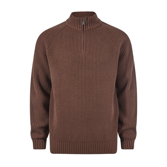 Glen Mens Chunky Knitted Zip Neck Jumper - Chestnut Brown - Image 5
