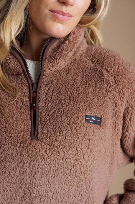 Light Brown Borg High Neck 1/2 Zip Fleece Pullover - Image 4