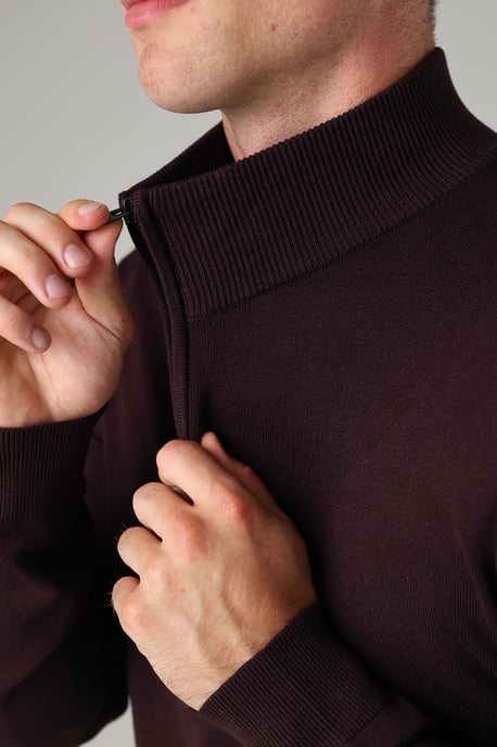 Wine 1/2 Zip Knitted Jumper - Image 3
