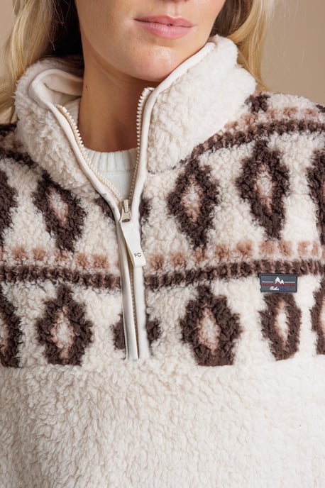 Beige Fairisle Borg High Neck 1/2 Zip Fleece Pullover - Image 4