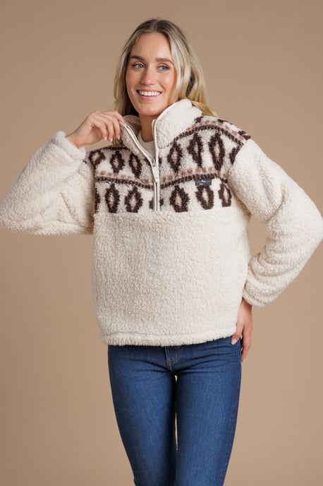 Beige Fairisle Borg High Neck 1/2 Zip Fleece Pullover - Image 5
