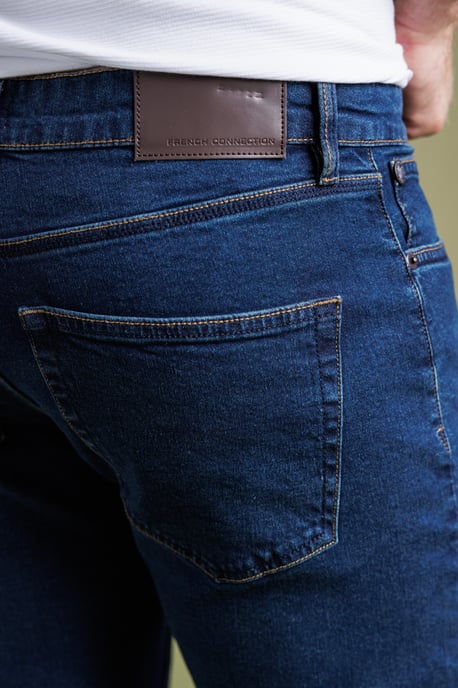 Dark Blue Cotton Straight Leg Stretch Denim Jeans - Image 4