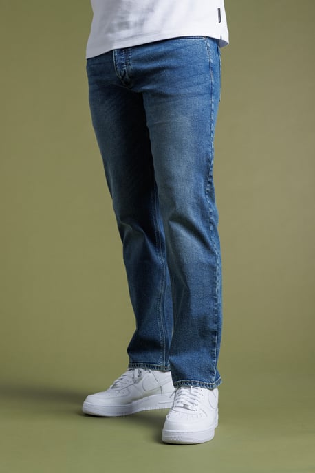 Blue Cotton Straight Leg Stretch Denim Jeans - Image 3