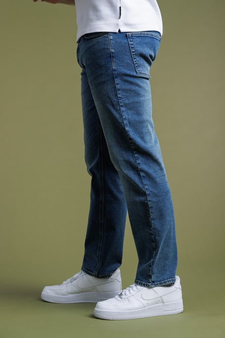 Blue Cotton Straight Leg Stretch Denim Jeans - Image 4