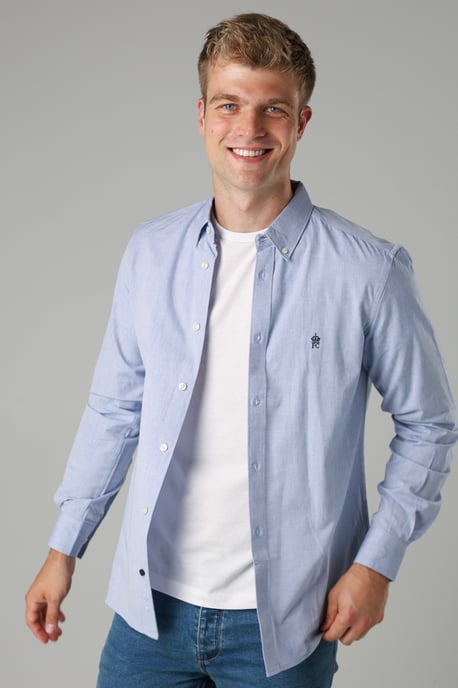 Blue Cotton Long Sleeve Oxford Shirt - Image 1