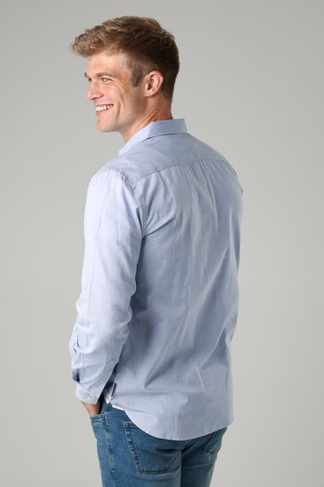 Blue Cotton Long Sleeve Oxford Shirt - Image 2