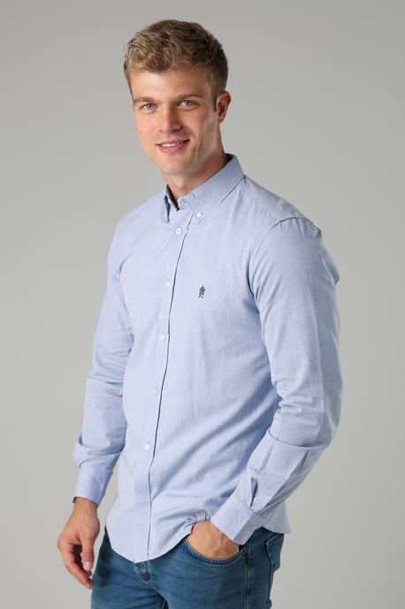 Blue Cotton Long Sleeve Oxford Shirt - Image 3