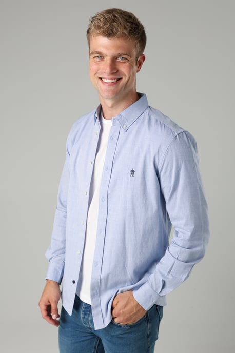 Blue Cotton Long Sleeve Oxford Shirt - Image 4