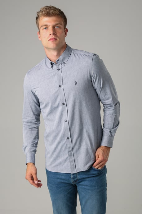 Navy Cotton Long Sleeve Oxford Shirt - Image 1