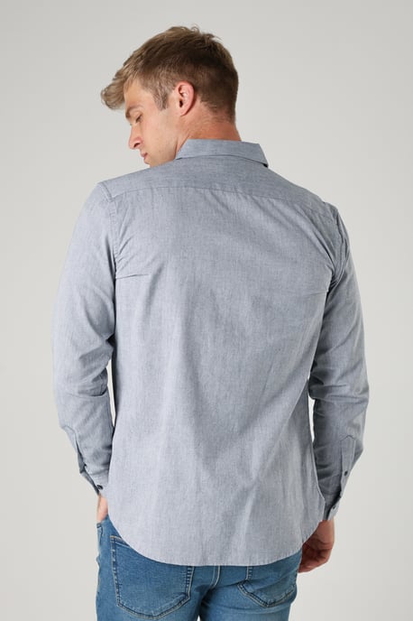 Navy Cotton Long Sleeve Oxford Shirt - Image 2
