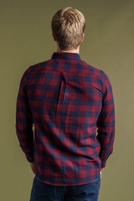 Wine Cotton Large Gingham Flannel Long Sleeve Shirt - Image 2