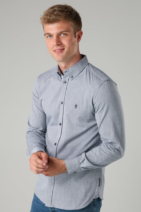 Navy Cotton Long Sleeve Oxford Shirt - Image 3