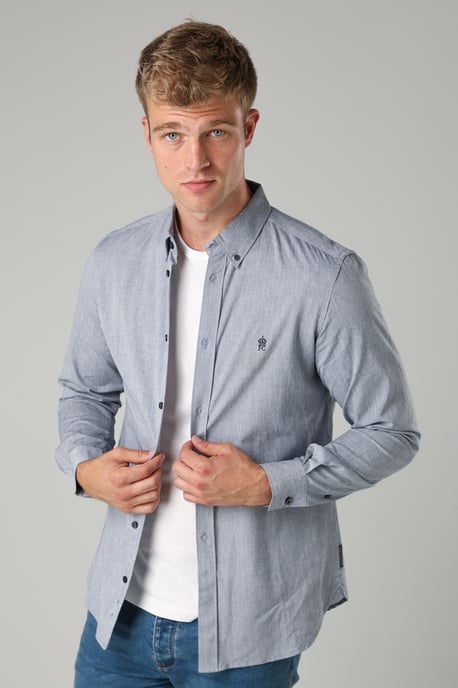 Navy Cotton Long Sleeve Oxford Shirt - Image 4