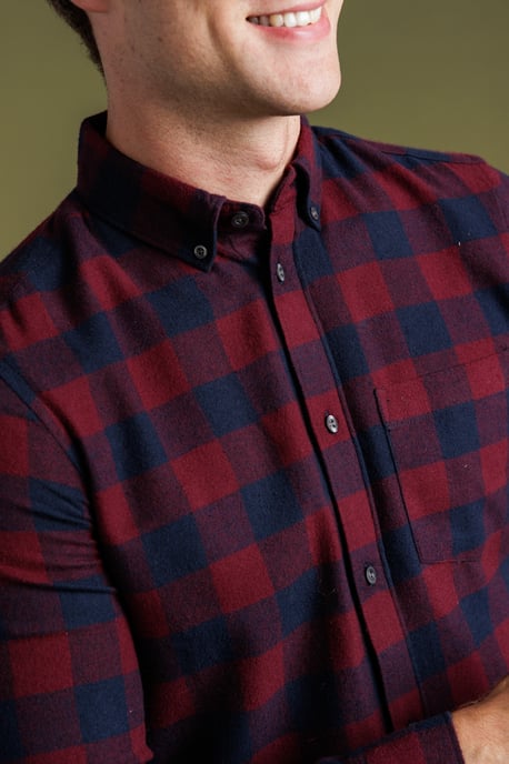 Wine Cotton Large Gingham Flannel Long Sleeve Shirt - Image 4