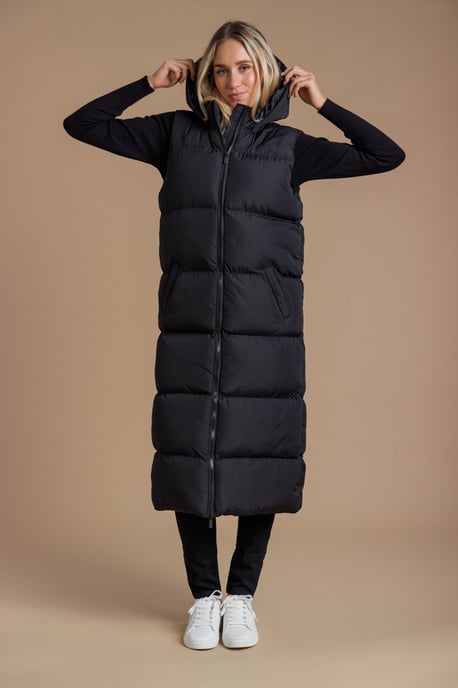 Black Longline Padded Gilet With Hood - Image 1