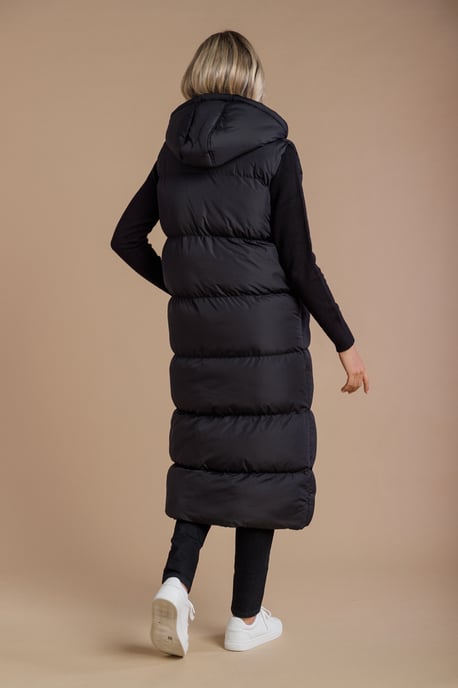 Black Longline Padded Gilet With Hood - Image 2