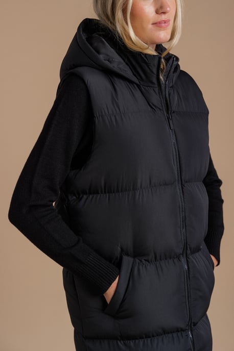 Black Longline Padded Gilet With Hood - Image 4