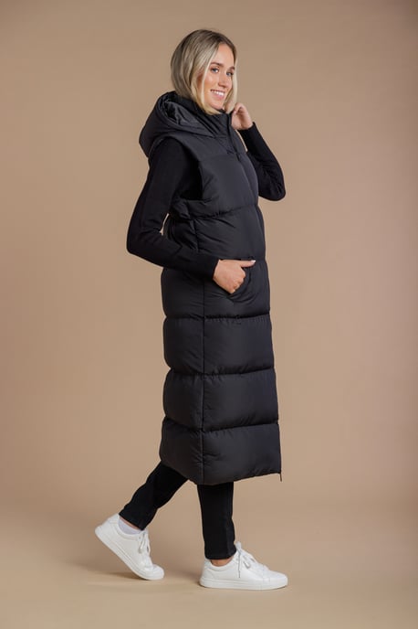 Black Longline Padded Gilet With Hood - Image 5