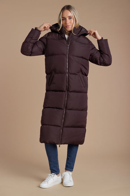 Chocolate Longline Quilted Puffer Jacket With Hood - Image 3