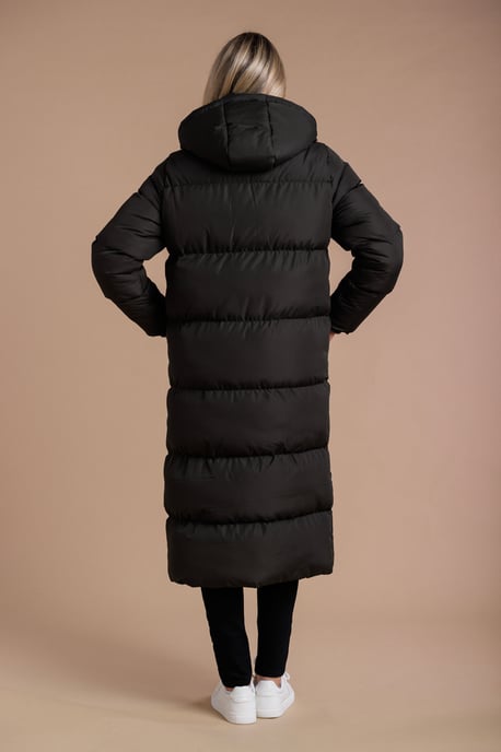 Black Longline Quilted Puffer Jacket With Hood - Image 2