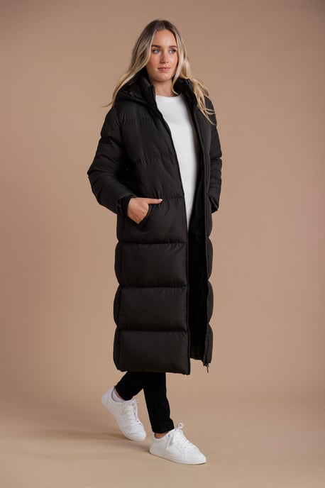 Black Longline Quilted Puffer Jacket With Hood - Image 3