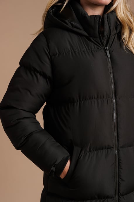 Black Longline Quilted Puffer Jacket With Hood - Image 4