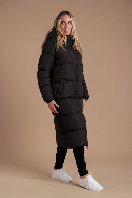 Black Longline Quilted Puffer Jacket With Hood - Image 5