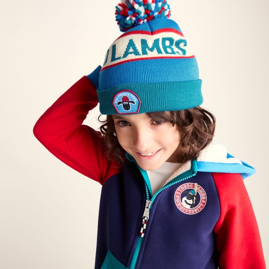 Herik Shaun the Sheep Kids Knitted Beanie Pom Pom Hat - Peacock Green/Bondi Blue - Image 2
