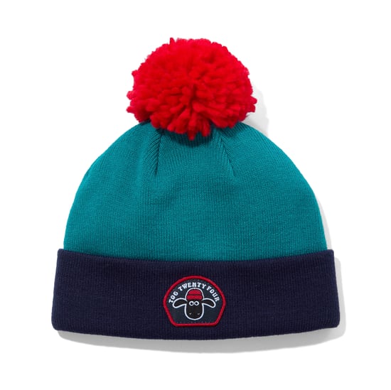Beulah Shaun the Sheep Kids Knitted Beanie Pom Pom Hat - Peacock Green/Night Blue - Image 4