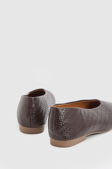 Angeline Faux Leather Woven Effect Round Toe Ballet Pumps - Image 2