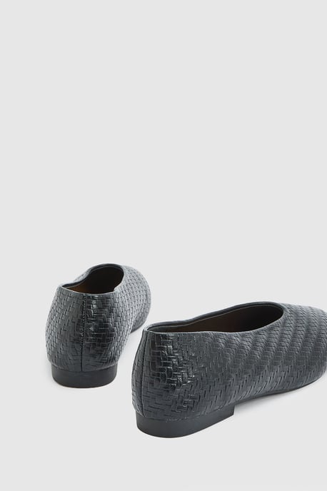 Angeline Faux Leather Woven Effect Round Toe Ballet Pumps - Image 2