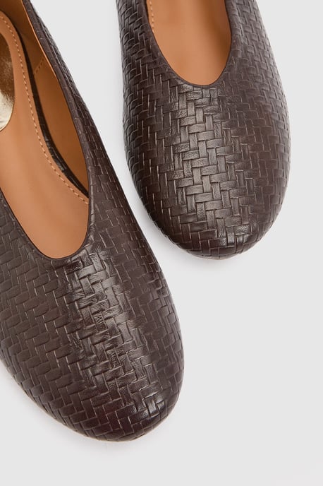 Angeline Faux Leather Woven Effect Round Toe Ballet Pumps - Image 3