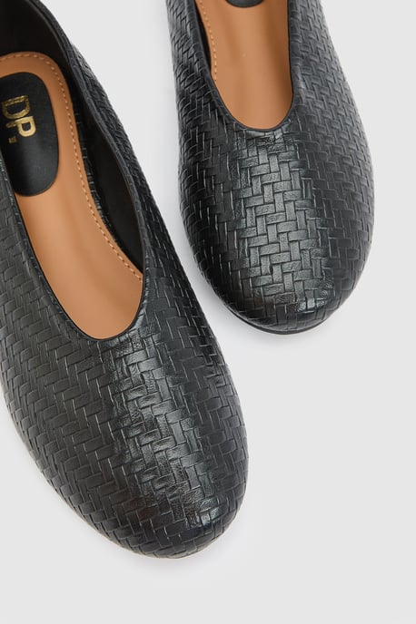 Angeline Faux Leather Woven Effect Round Toe Ballet Pumps - Image 3