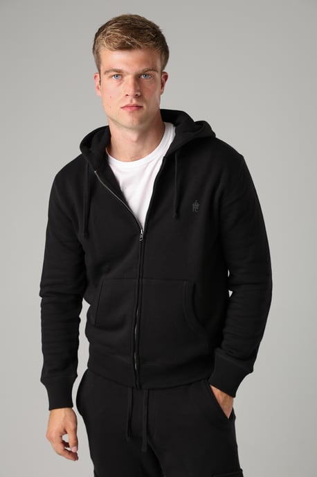 Black Cotton Blend Zip Hoody - Image 1
