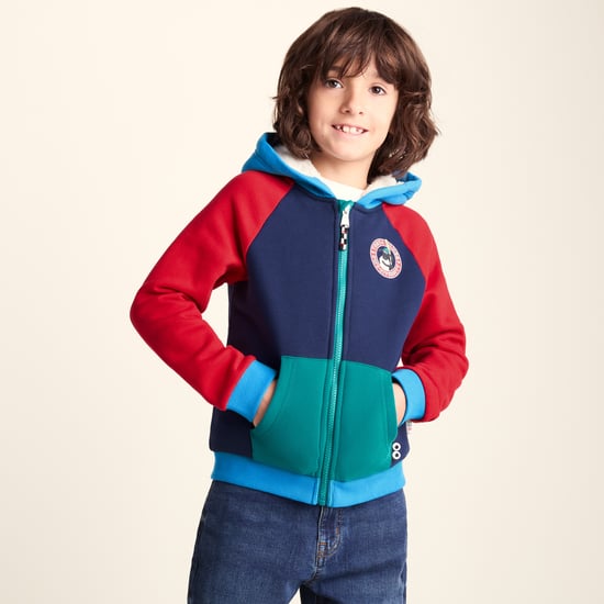 Portland Shaun the Sheep Kids Supersoft Sherpa Lined Hoodie - Night Blue/Racing Red - Image 3