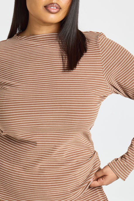 Plus Soft Rib Stripe Long Sleeve Top & Short Pyjama Set - Image 4