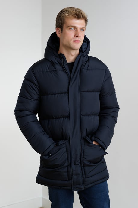 Navy Hooded Parka Longline Zip-Through Jacket - Image 1