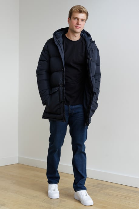 Navy Hooded Parka Longline Zip-Through Jacket - Image 3
