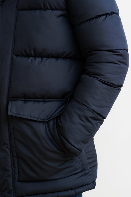 Navy Hooded Parka Longline Zip-Through Jacket - Image 4